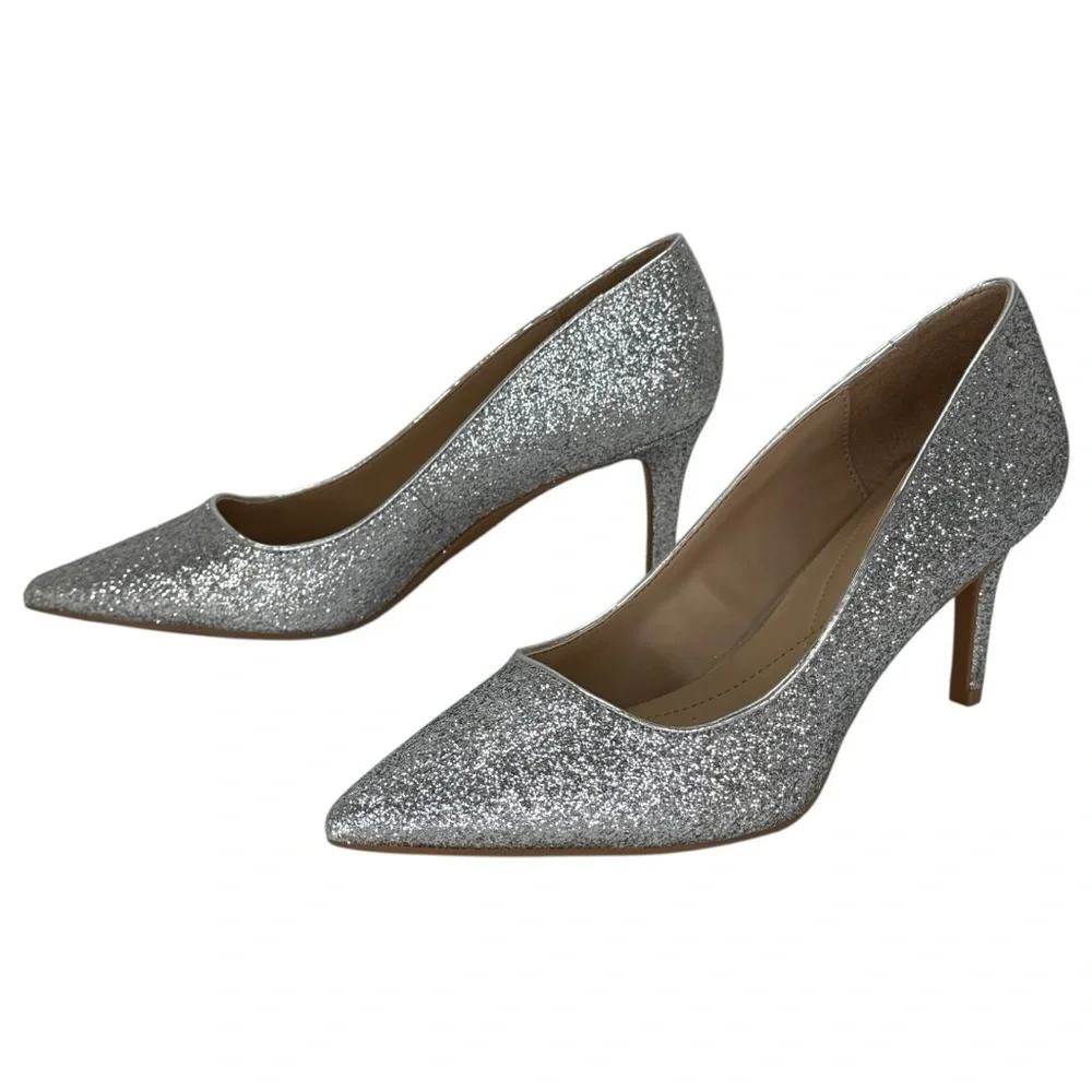 ON 34th Jeules Silver Glitter Womens Heels Size 8M